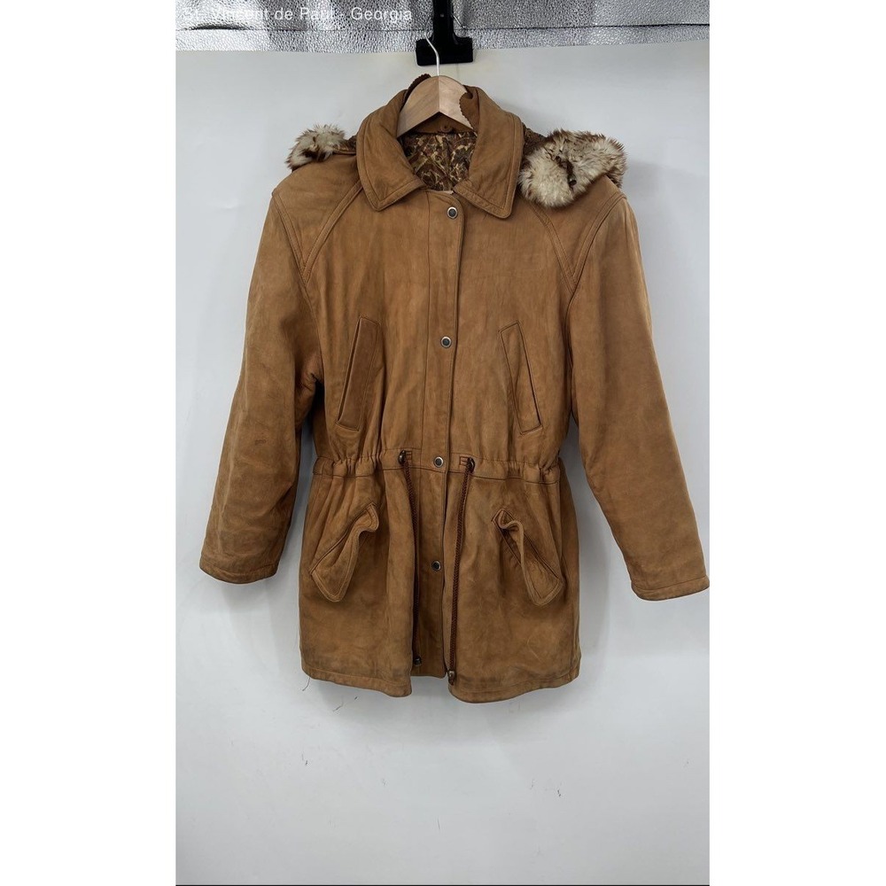 Vera Pelle Vintage Quilted Coat Women's 44 Brown Fur Lined‎ Brown